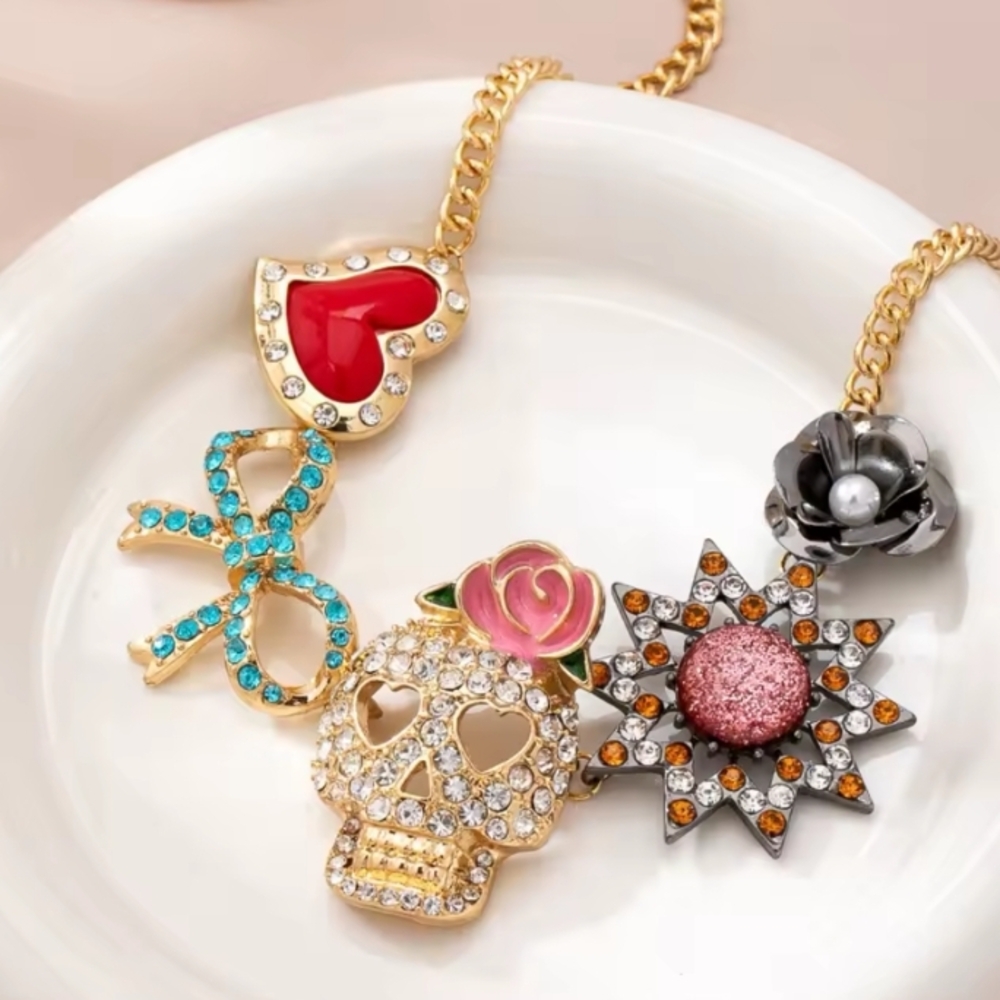 Elegant Gold and Multicolor Charm Necklace